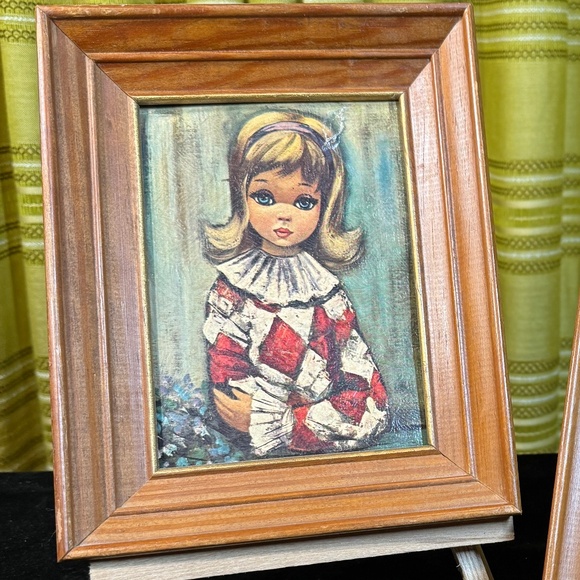Vintage 70s pair of Eden prints, Sailor and Harlequin, wood framed, damaged - Picture 2 of 7